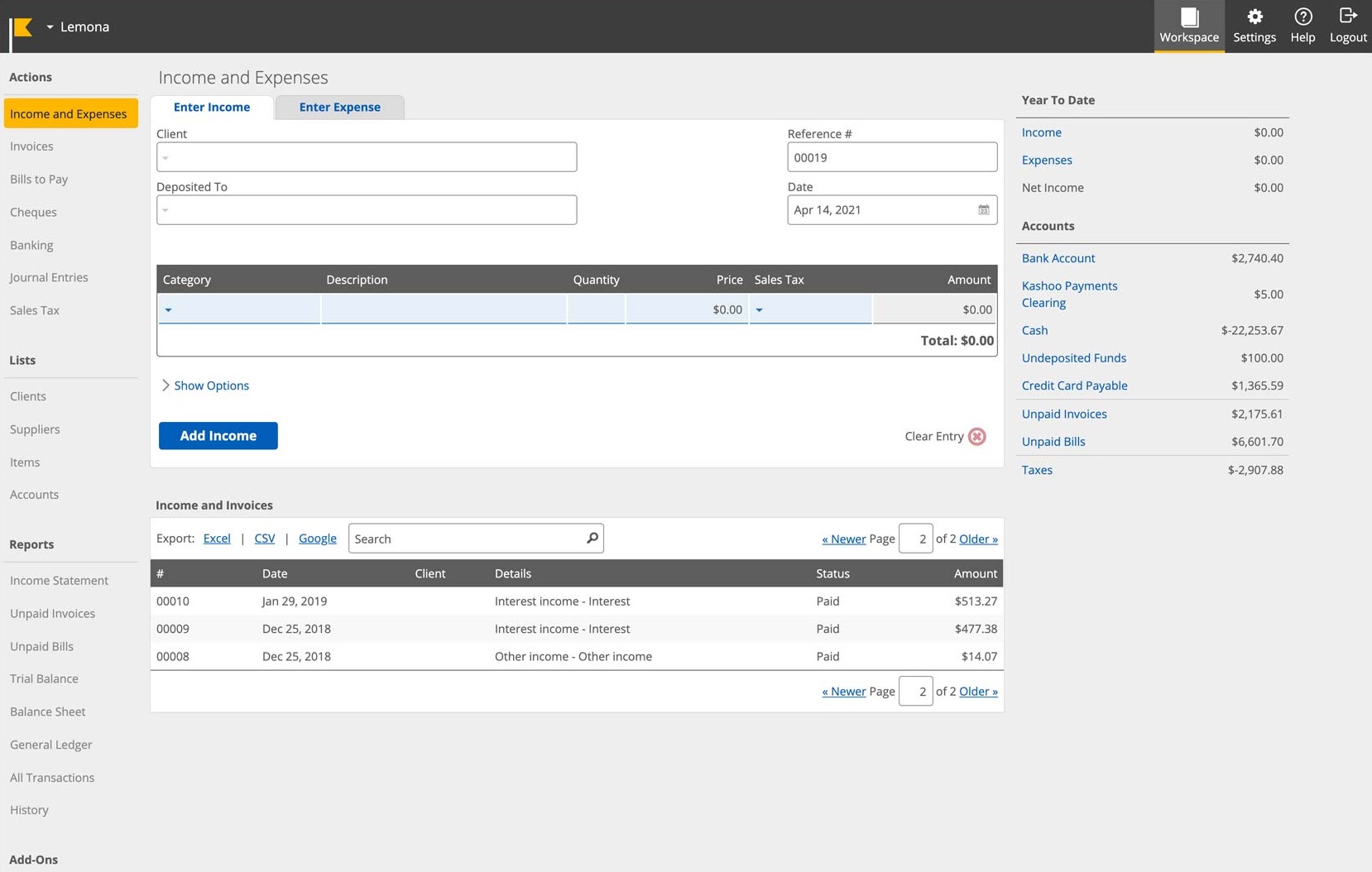 User Interface of Kashoo