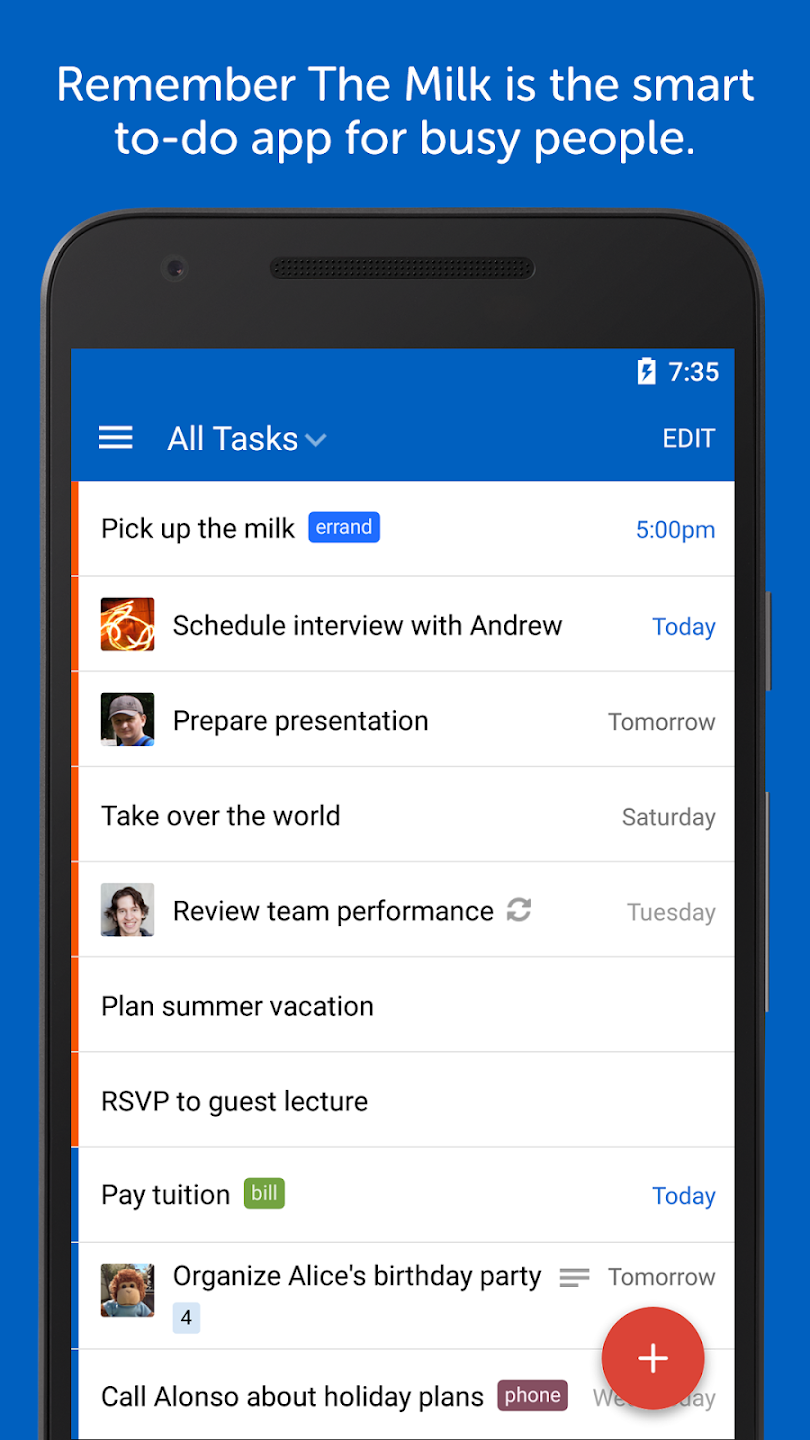 User Interface of Remember The Milk