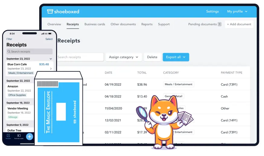 User Interface of Shoeboxed