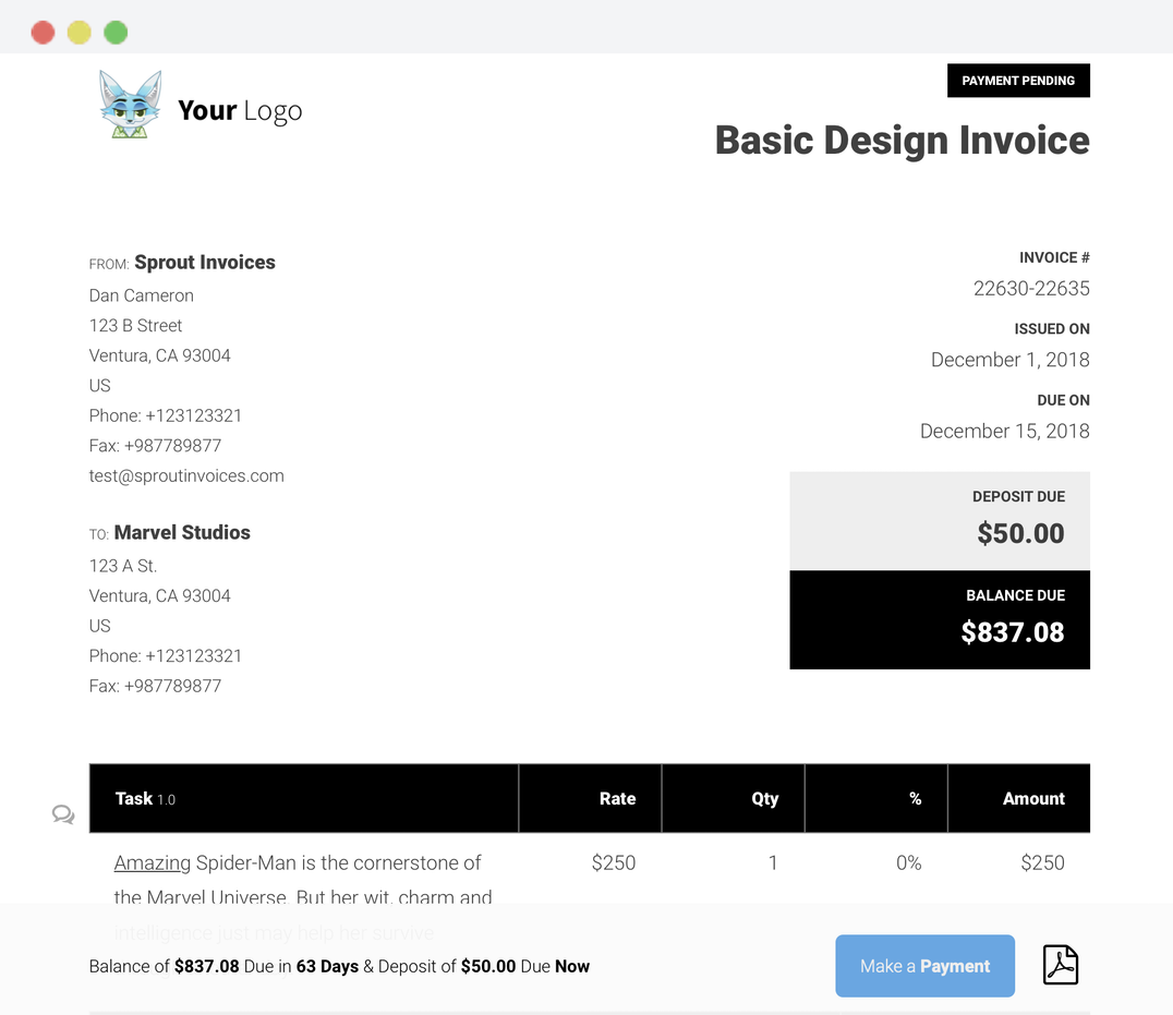 User Interface of Sprout Invoices