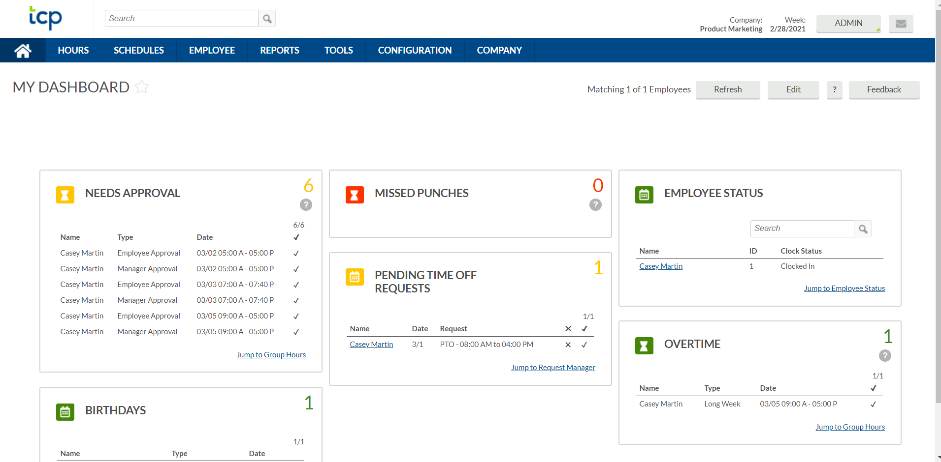 User Interface of TimeClock Plus