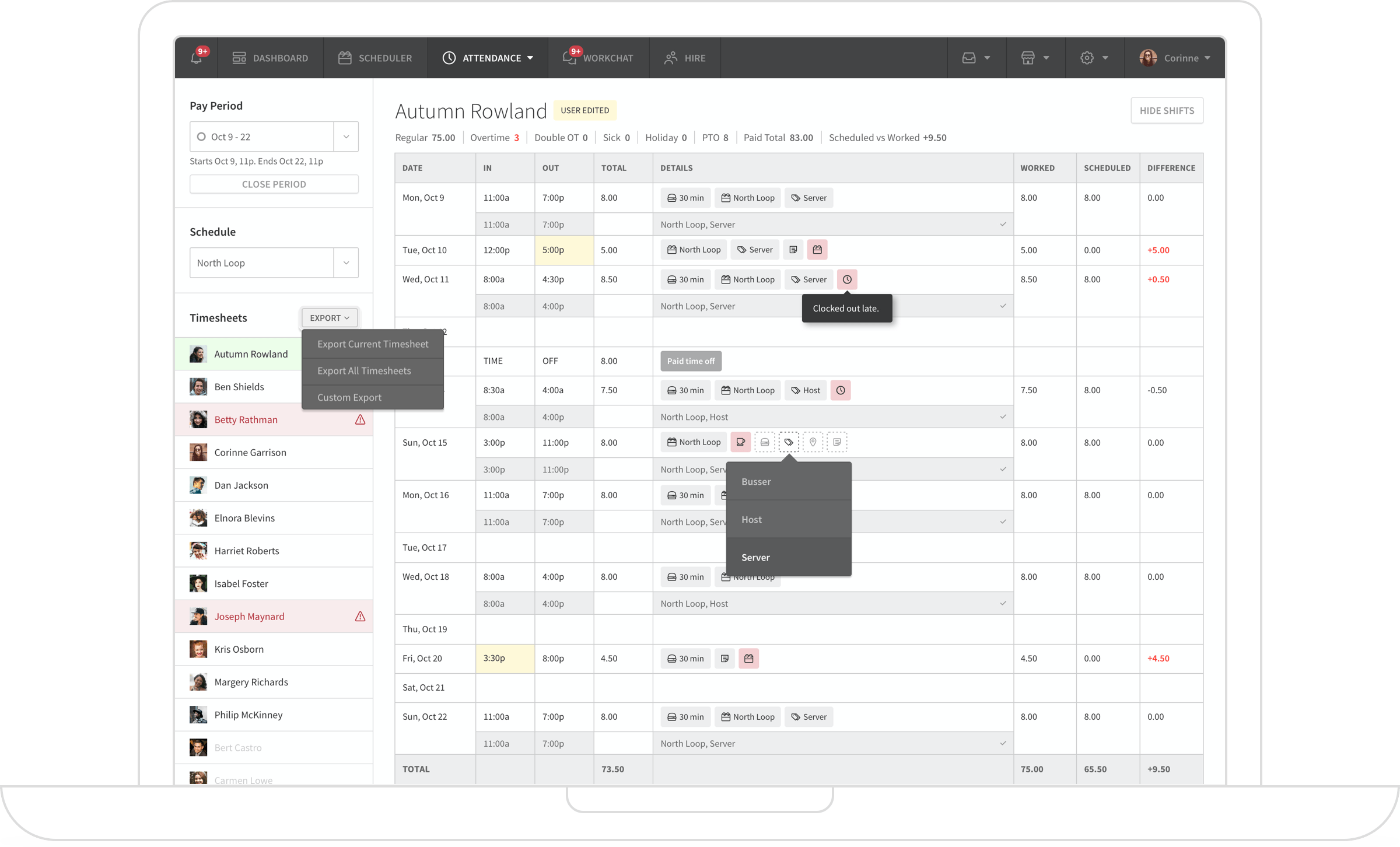 User Interface of When I Work