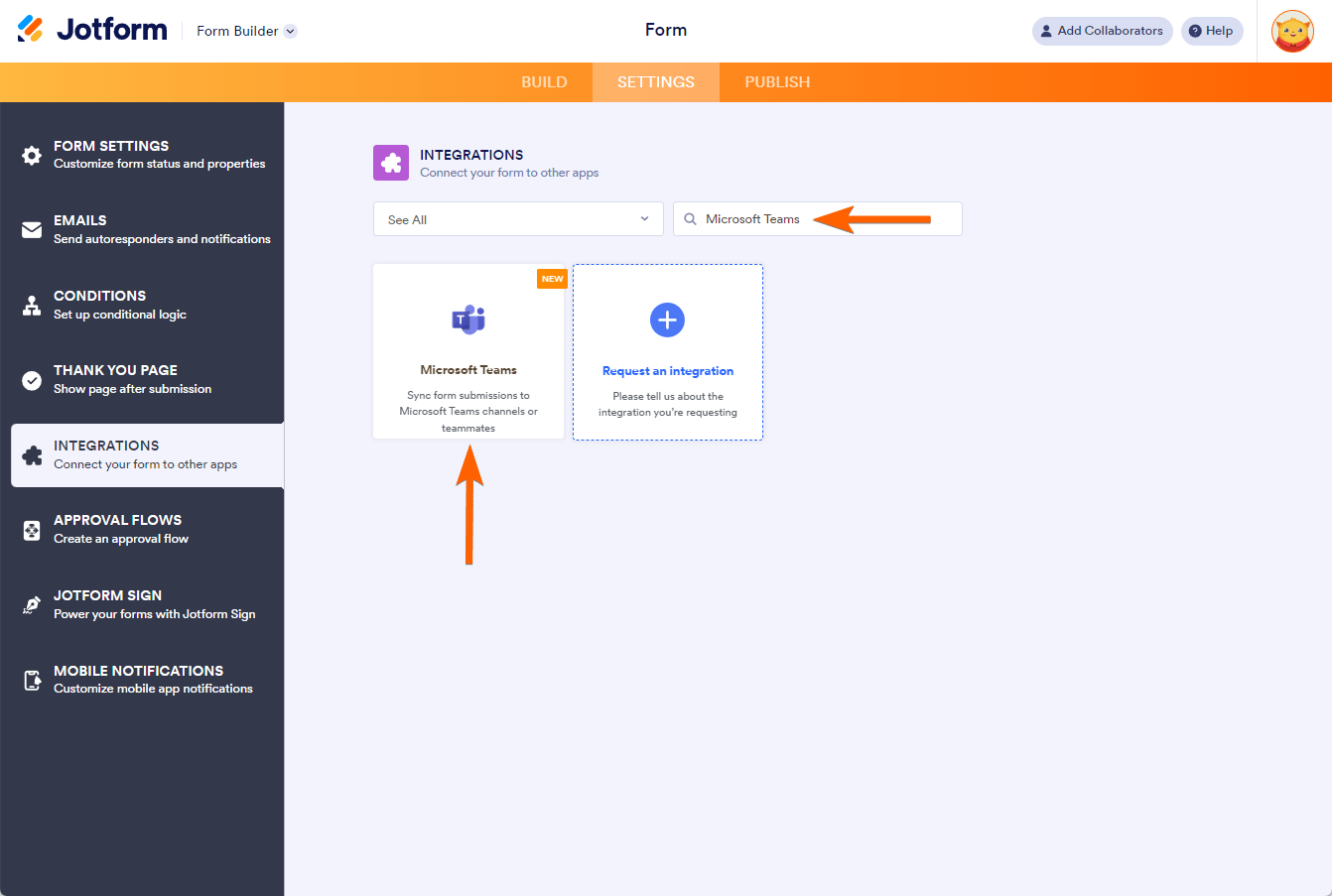 Microsoft Teams integration in Jotform Form Builder
