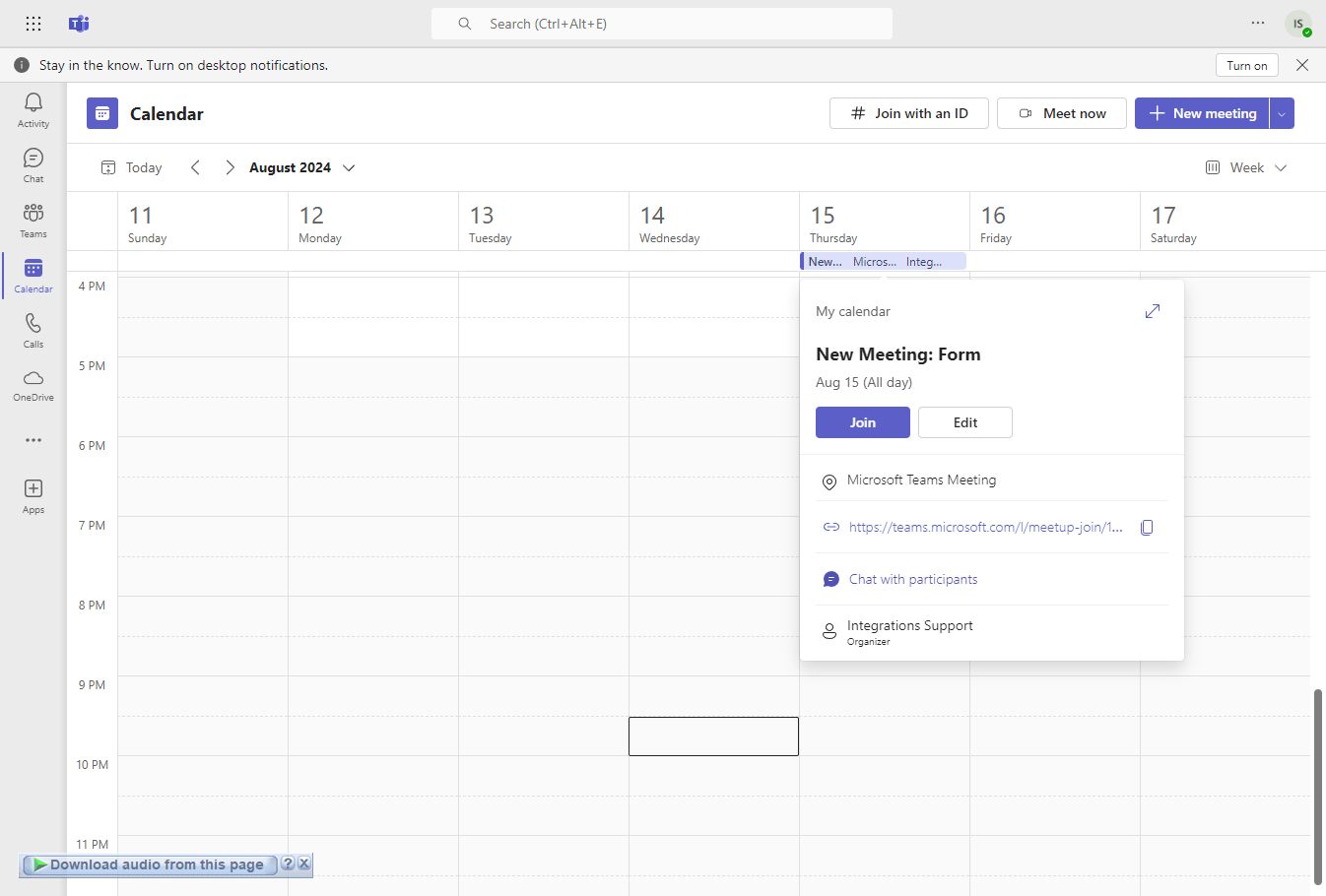 Microsoft Teams Calendar