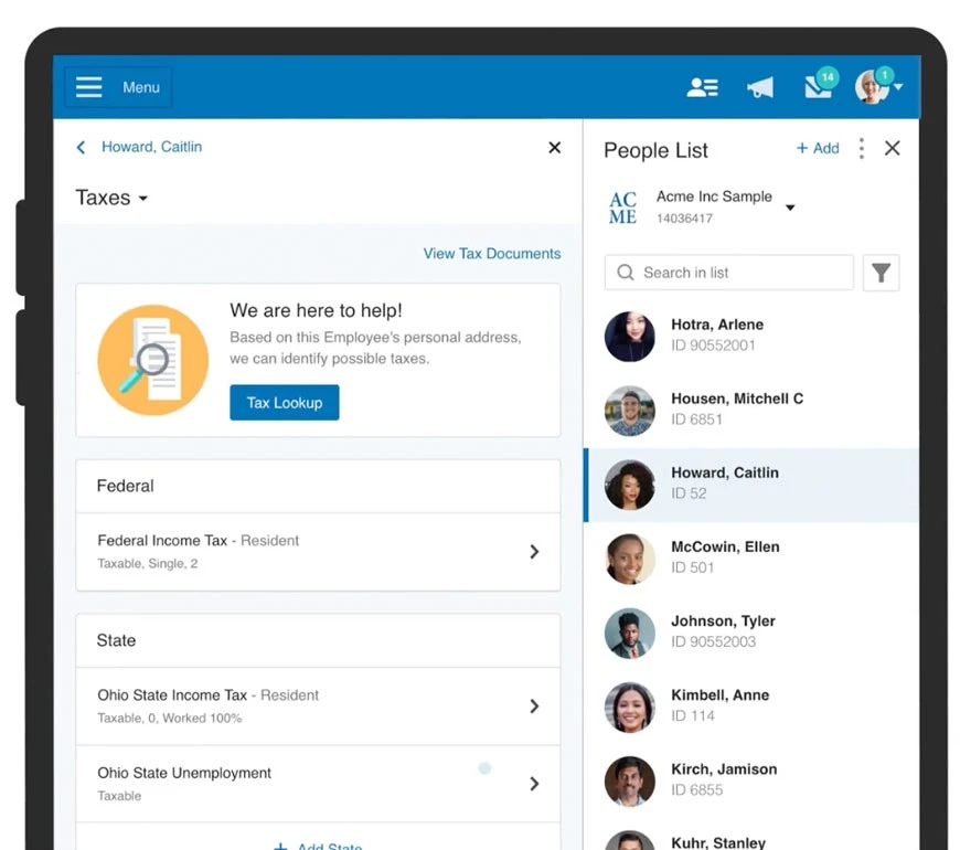 User Interface of Paychex Flex