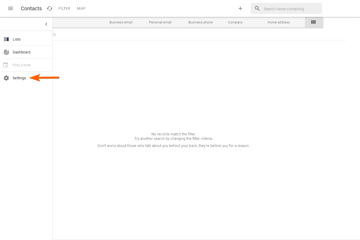 Settings link of Solve360 web account dashboard