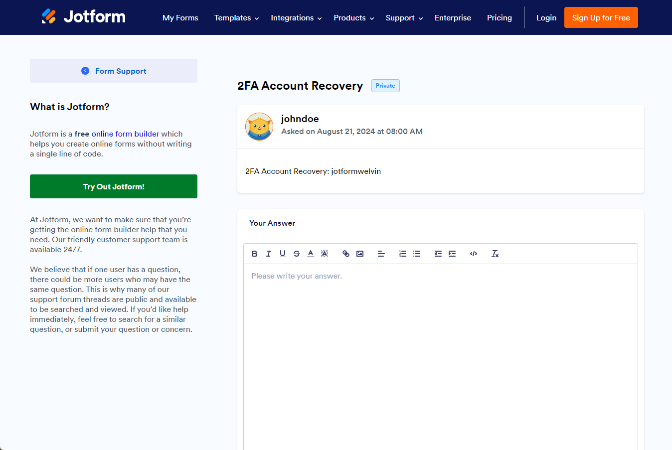 Created ticket of the 2FA recovery flow