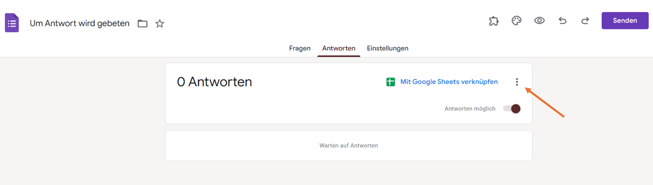 Klicken Sie auf das Drei-Punkte-Menü auf der Registerkarte Antworten in Google Formulare