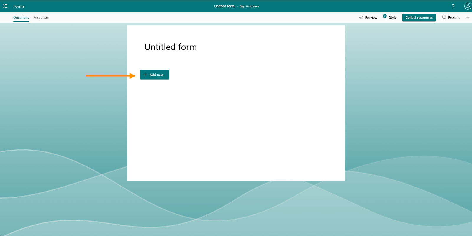 Clicking on the "+ Add new" Button in Microsoft Forms to Add Custom Fields