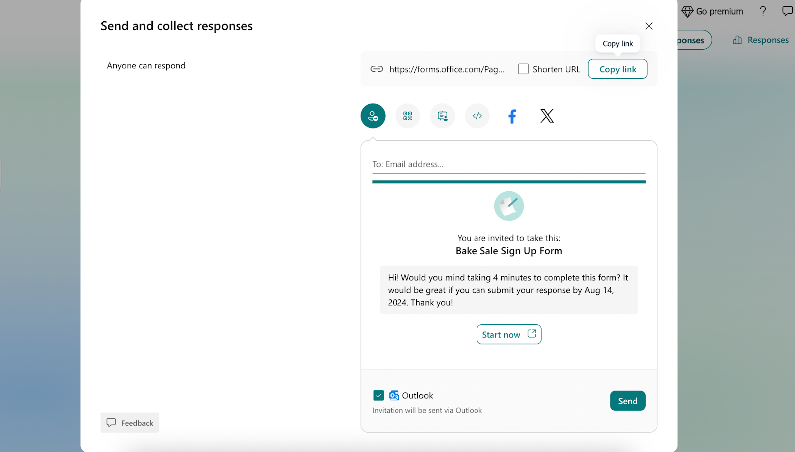 Viewing the Share Options for a Form