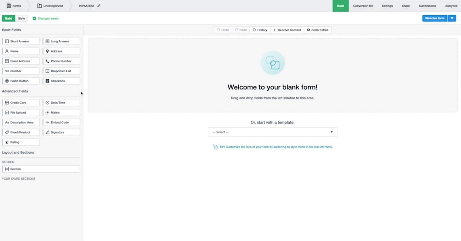 User Interface of Formstack