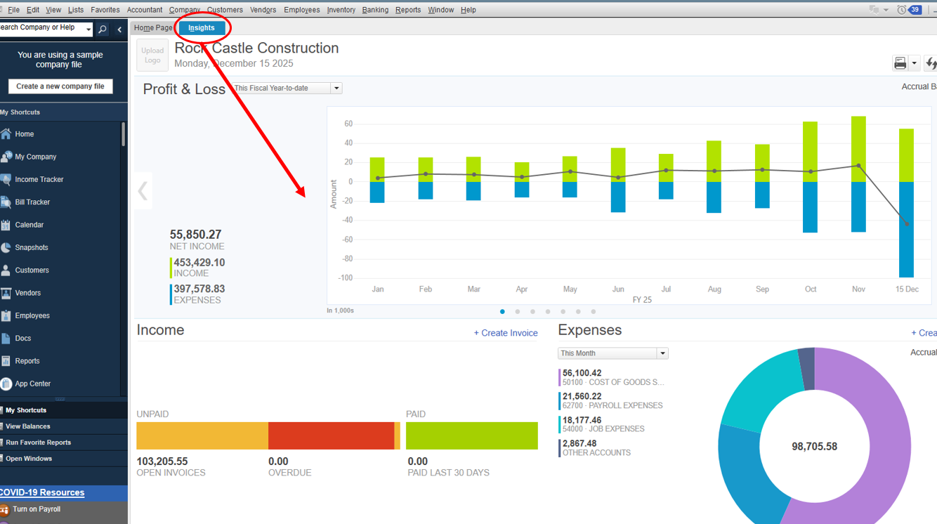user interface of quickbooks
