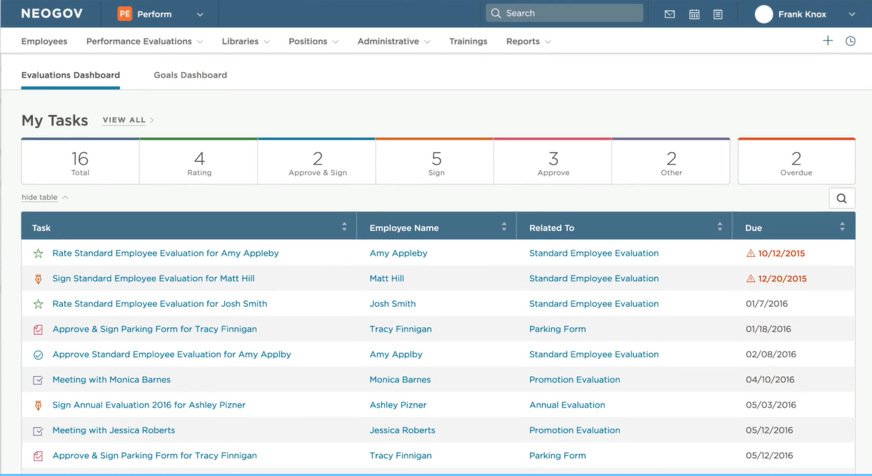 User Interface of NEOGOV