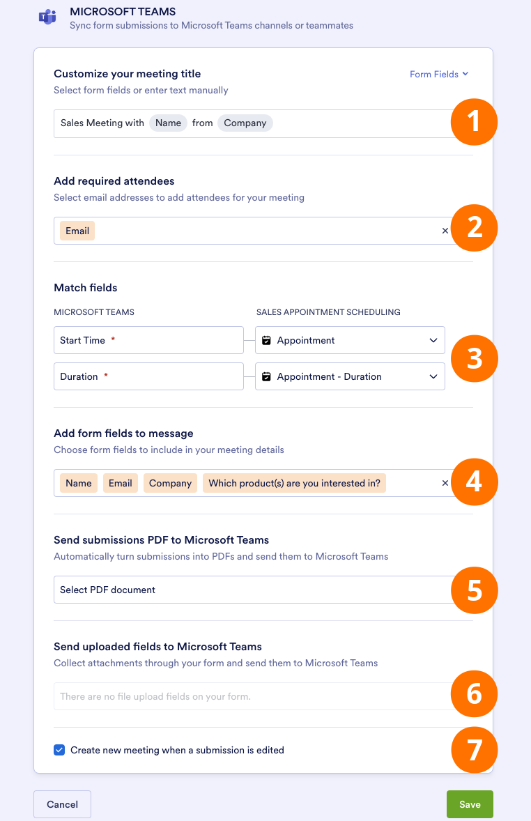 Viewing the Sales Appointment Scheduling Form Customization Options in Microsoft Teams 