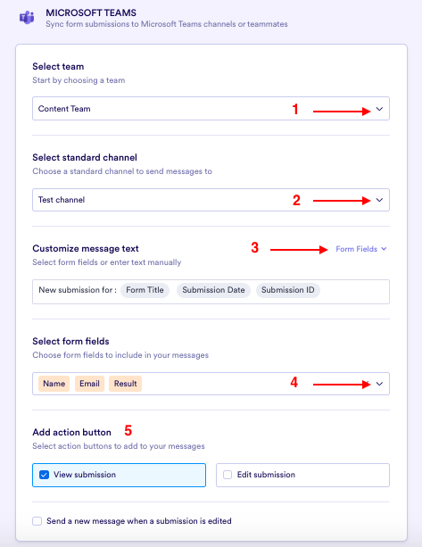 Different Options Under Microsoft Teams Integration Settings