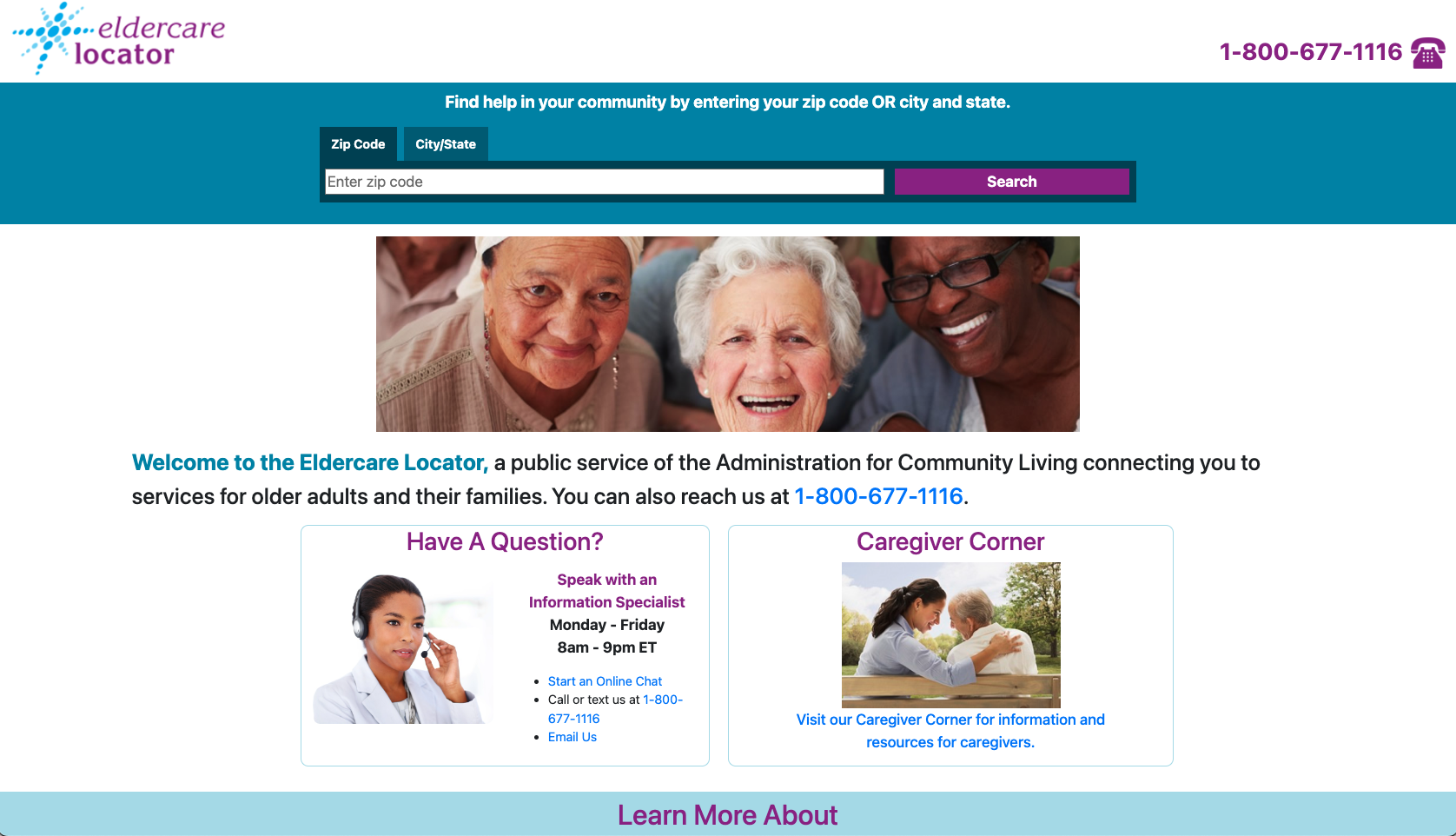 Eldercare Locator Landing Page