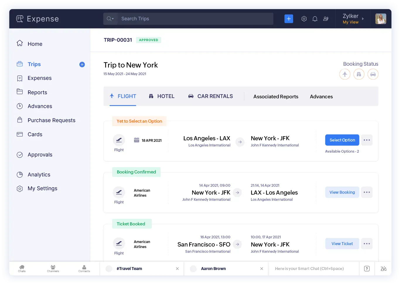 User Interface of Zoho Expense