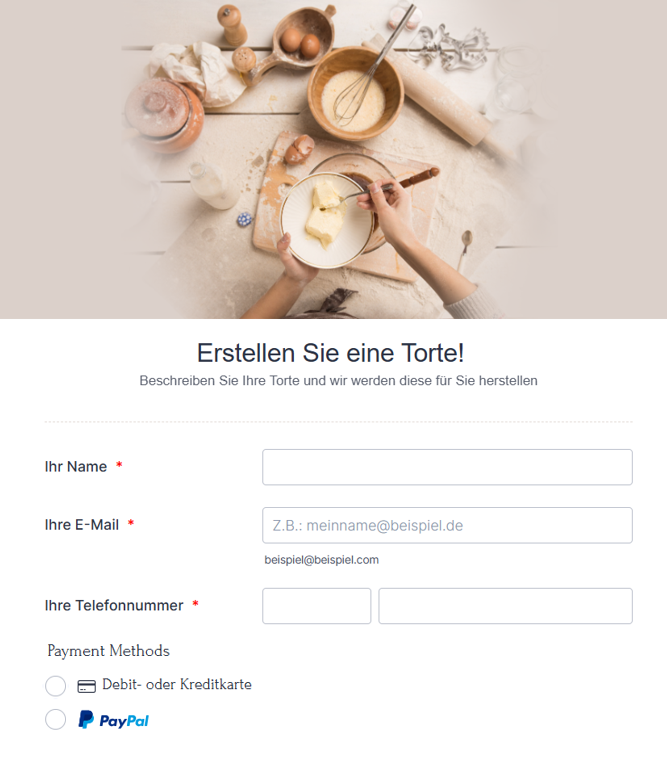 Zahlungsarten Formularfeld im Jotform Formulargenerator