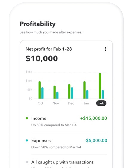 User Interface of QuickBooks Online on Mobile