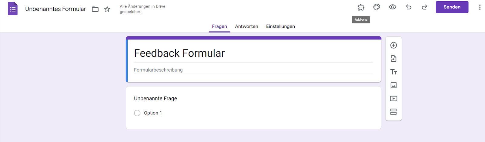Screenshot des Google Formulare-Erstellers
