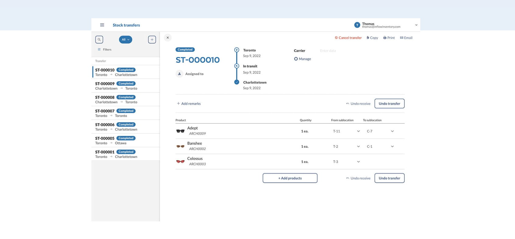 user interface of inflowinventory