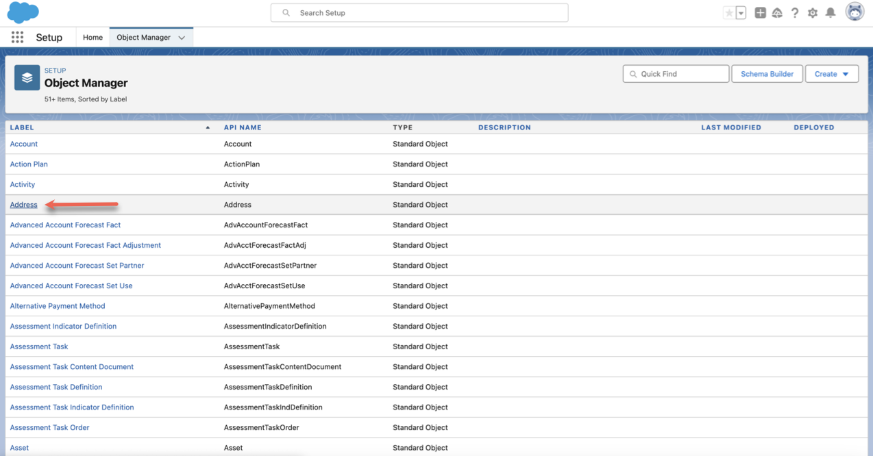Selecting the Address Object Under the Object Manager