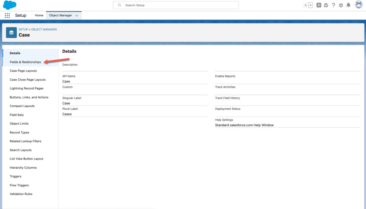 Clicking on the Fields & Relationships Tab Under the Object Manager