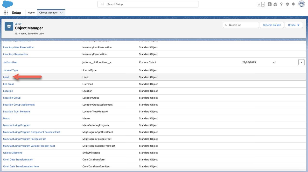 Selecting an Object for the Record Type in Salesforce Object Manager