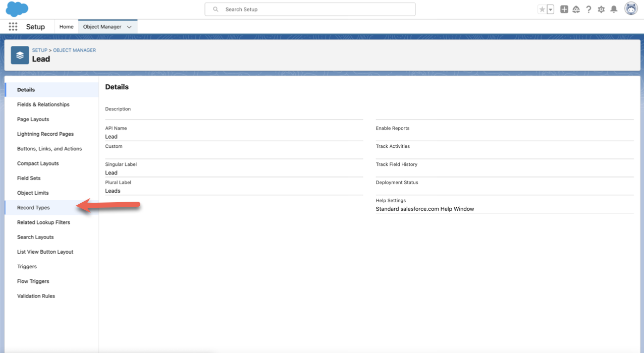 Clicking on Record Types from the Object Manager