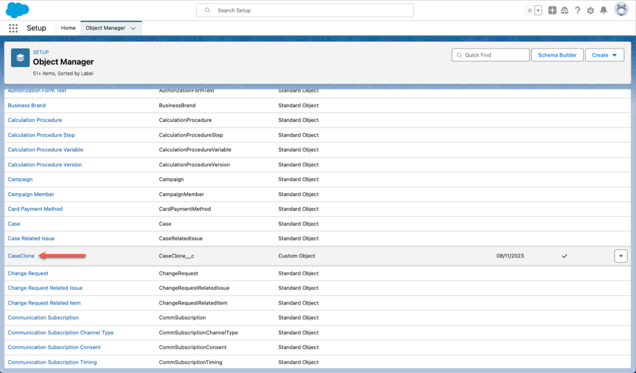 Selecting the CaseClone Object that Contains the Lookup Filters