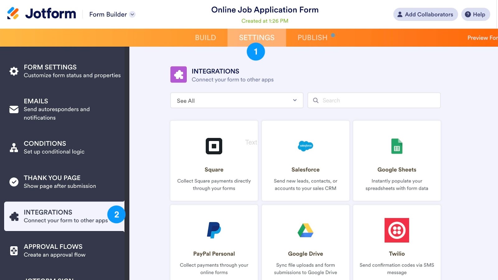 Screenshot of the Jotform form builder