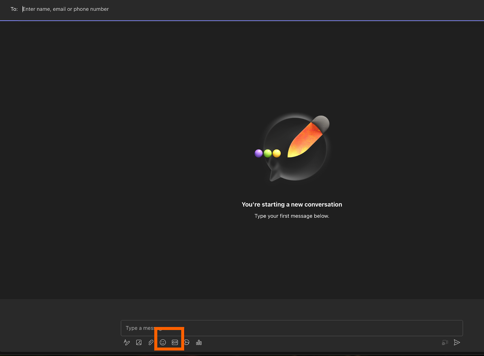 Screenshot of the GIF and Emoji Options Below the Chat Box in Microsoft Teams 