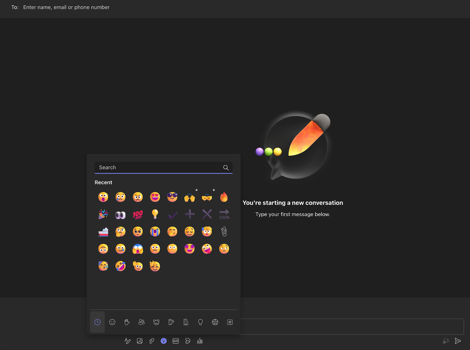 Screenshot of the Emoji Options in Microsoft Teams