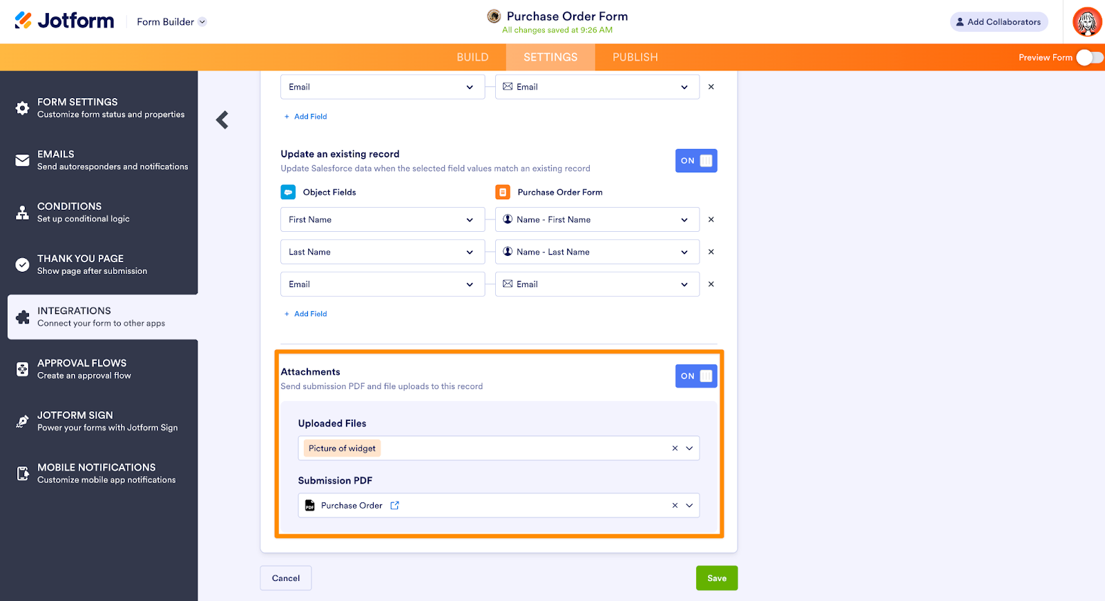 Highlighting the Attachment Field Under Salesforce Integration Settings