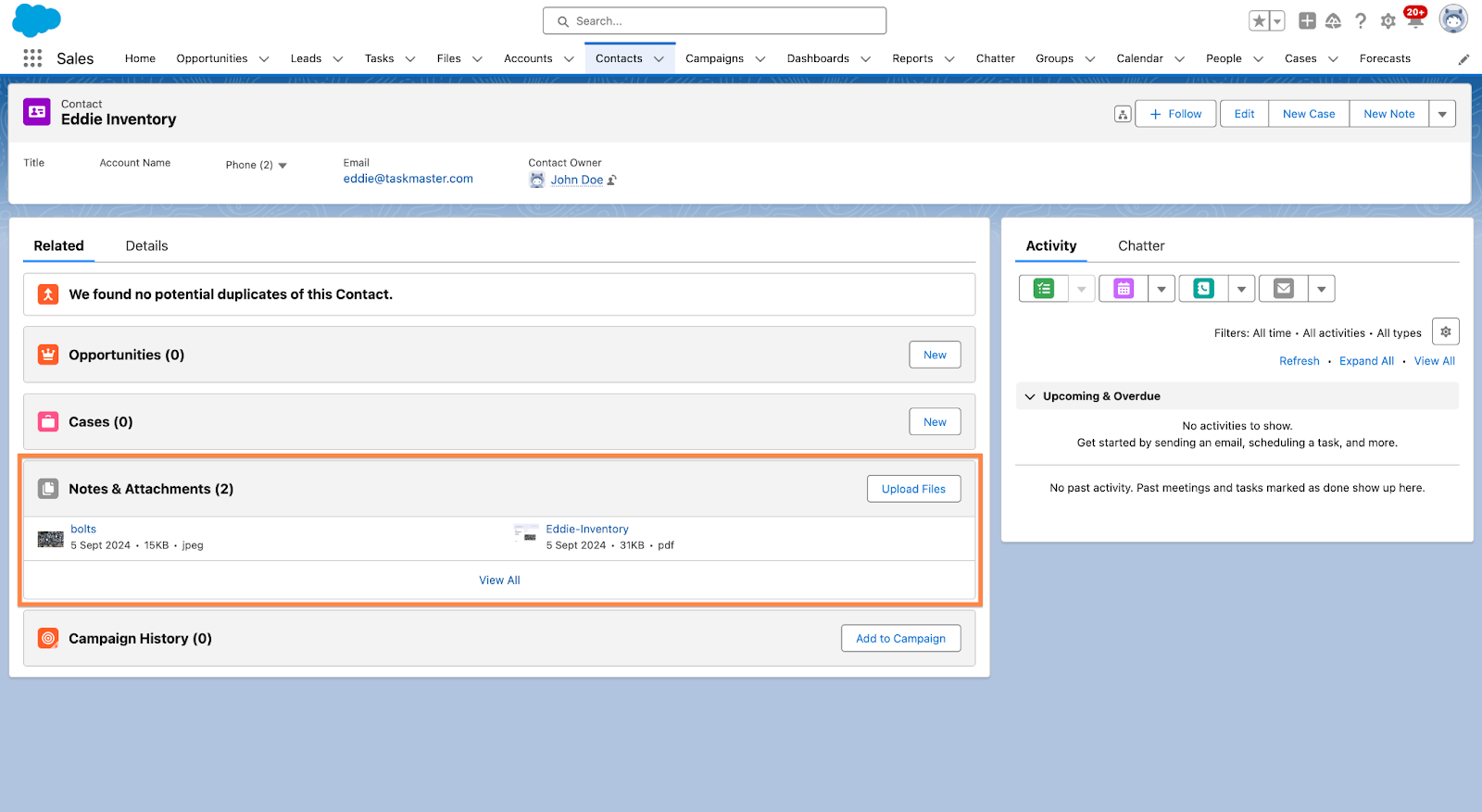 Highlighting the Notes & Attachments Section Under the Contact Information in Salesforce