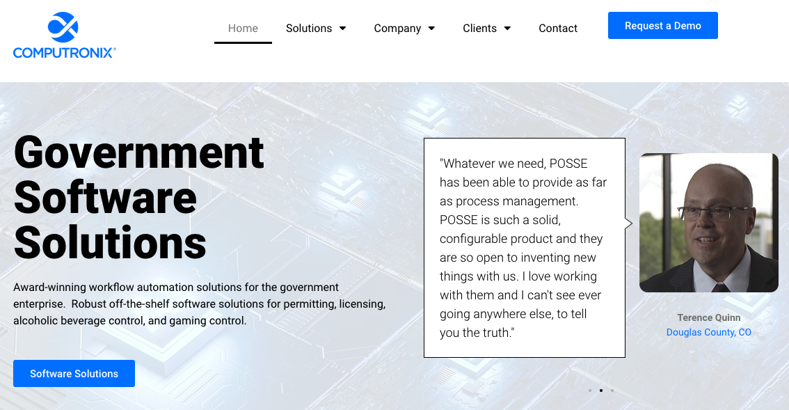 Screenshot of Computronix Homepage Advertising Government Software Solutions