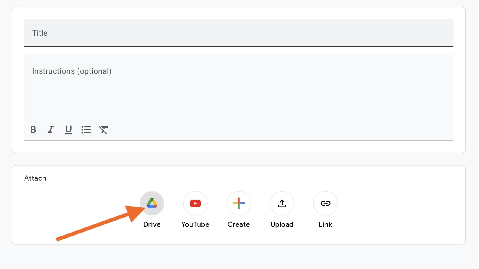 Screenshot di Google Classroom con una freccia che punta al pulsante Drive