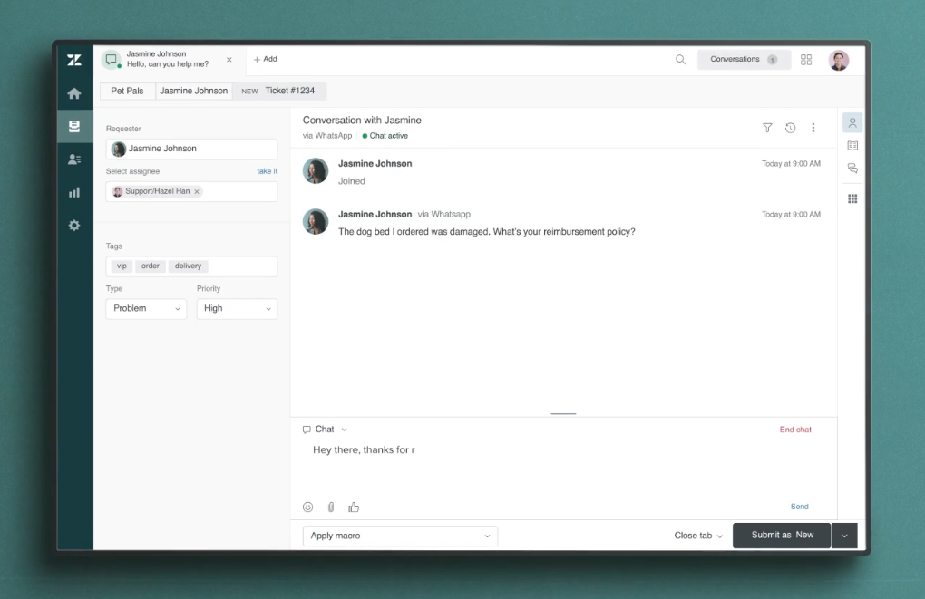 User Interface of Zendesk