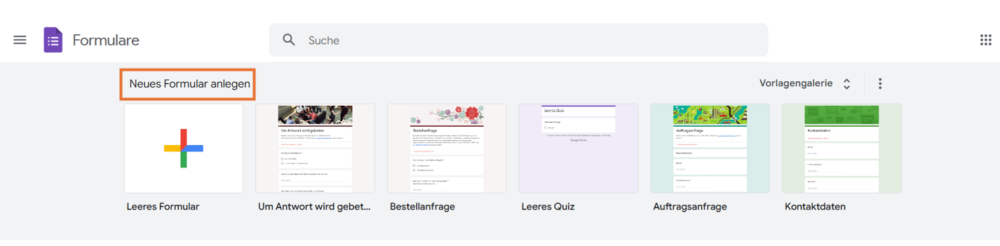 Hervorheben der Überschrift „Neues Formular starten“ in Google Forms