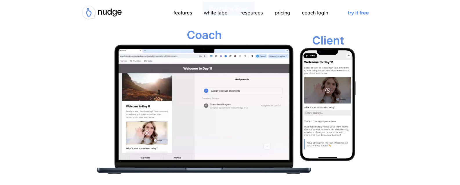 user interface of nudge coach
