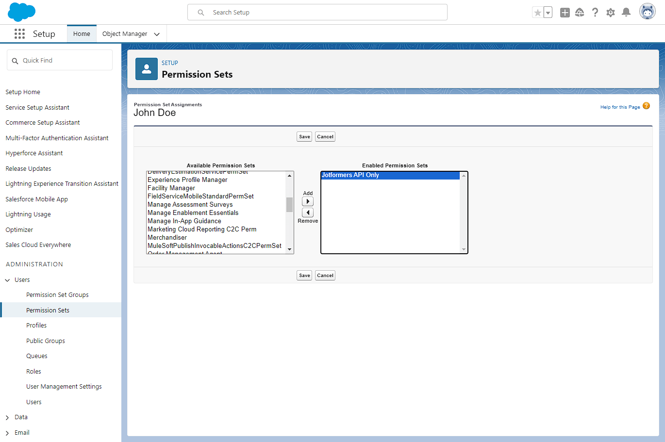 Enabled permission sets in Salesforce