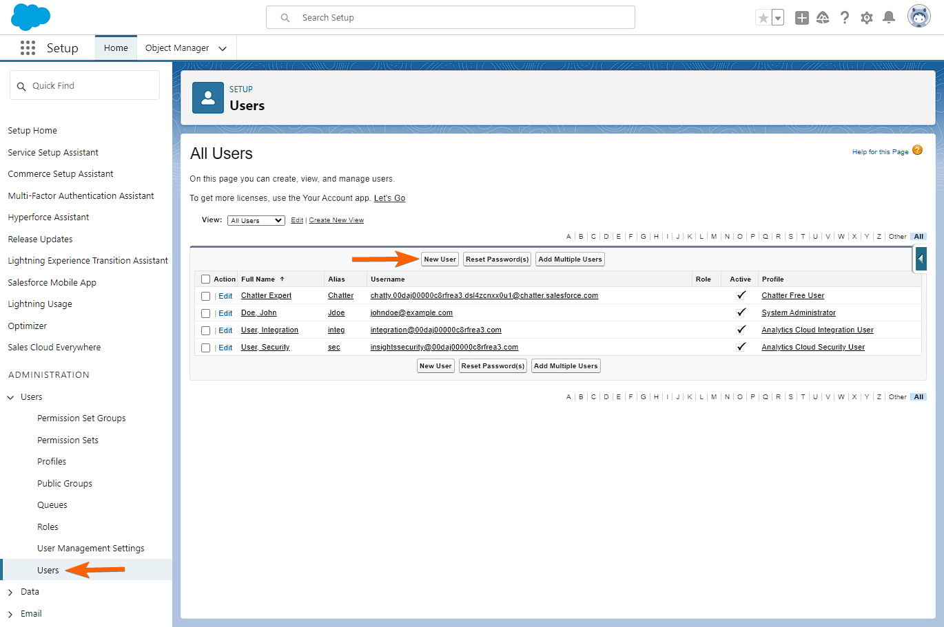 Salesforce create new user