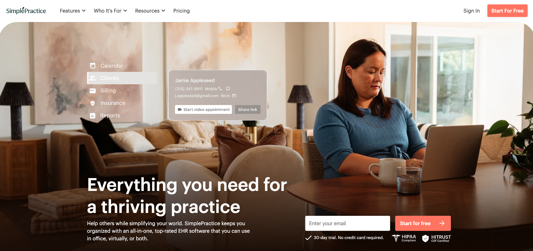 landing page of simplepractice