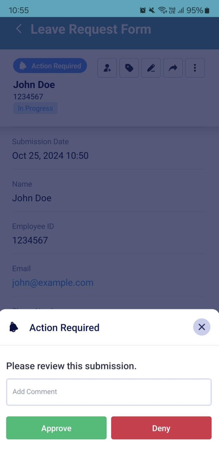 Action Required Window on Jotform Mobile Forms