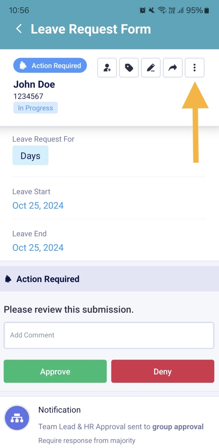 Clicking on the Three Dots in Leave Request Form in Jotform Inbox