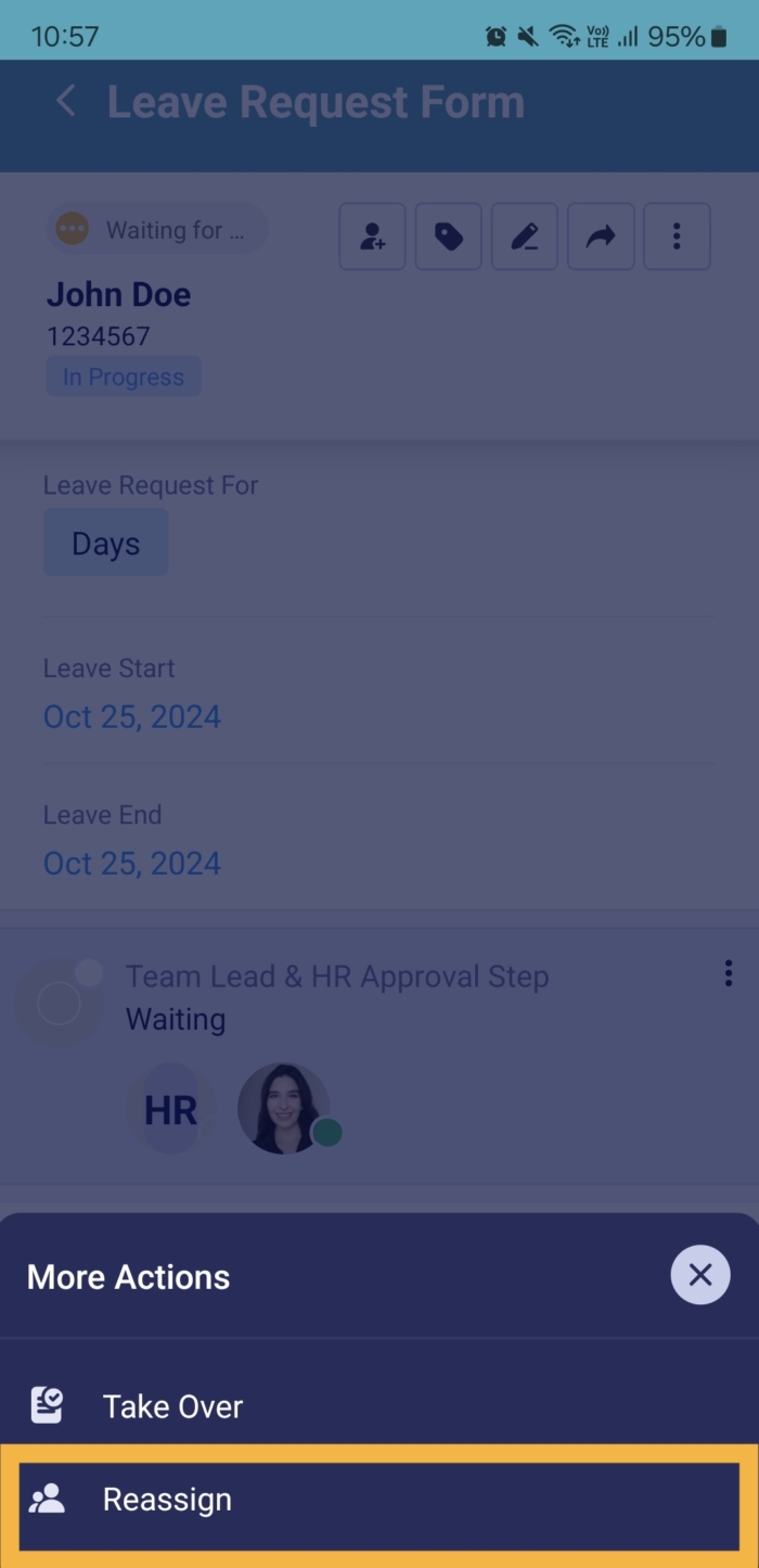 Clicking on the Reassign Button Under More Actions