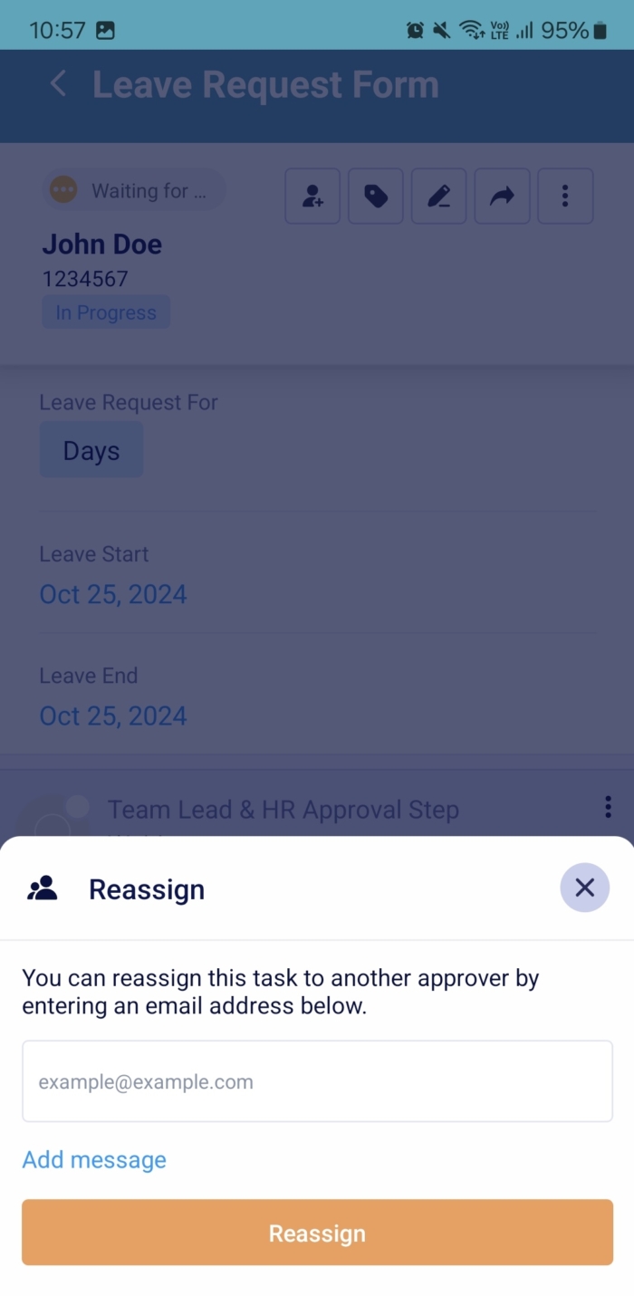 Reassign Window in the Leave Request Form Inbox