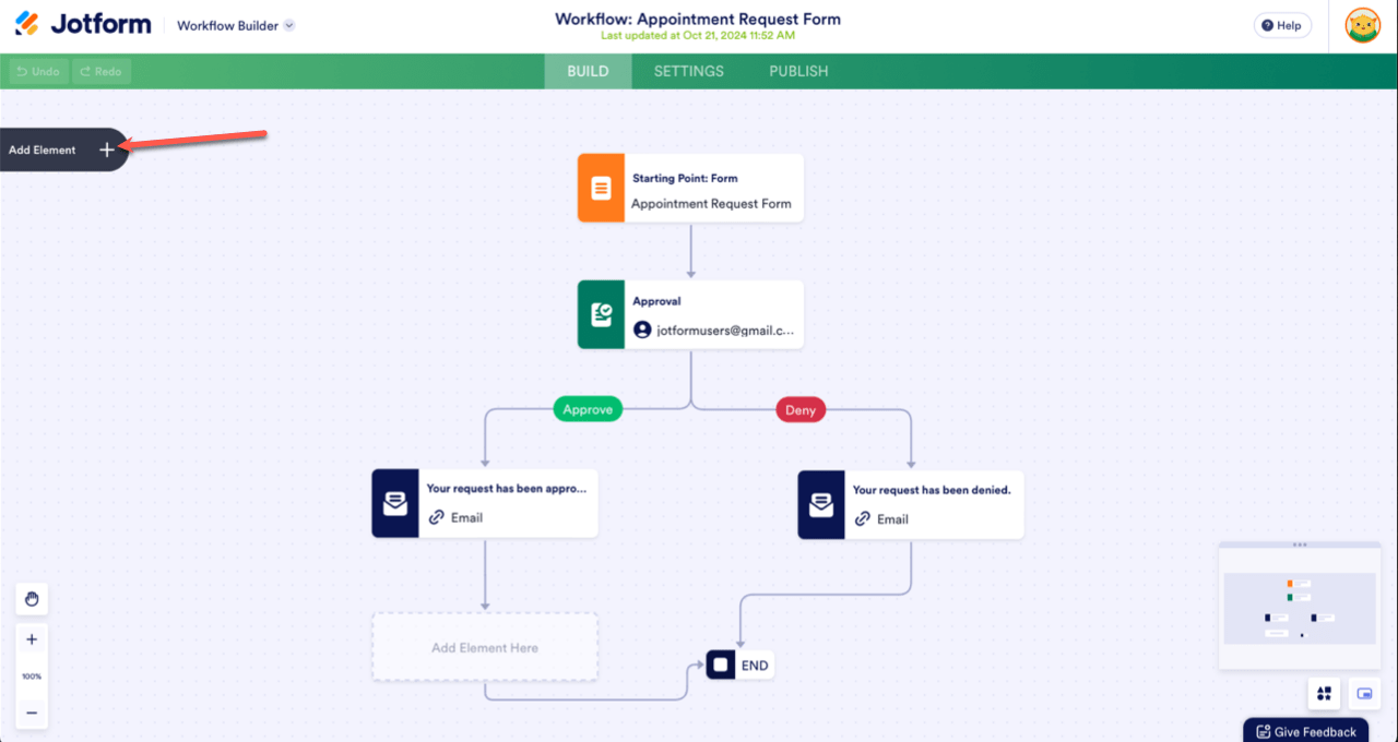 Add Element option on the Workflow Builder