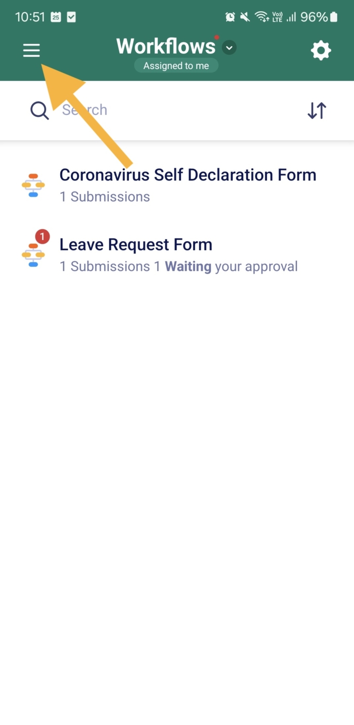 Clicking on the Menu Icon on Jotform Mobile App Workflows Tab