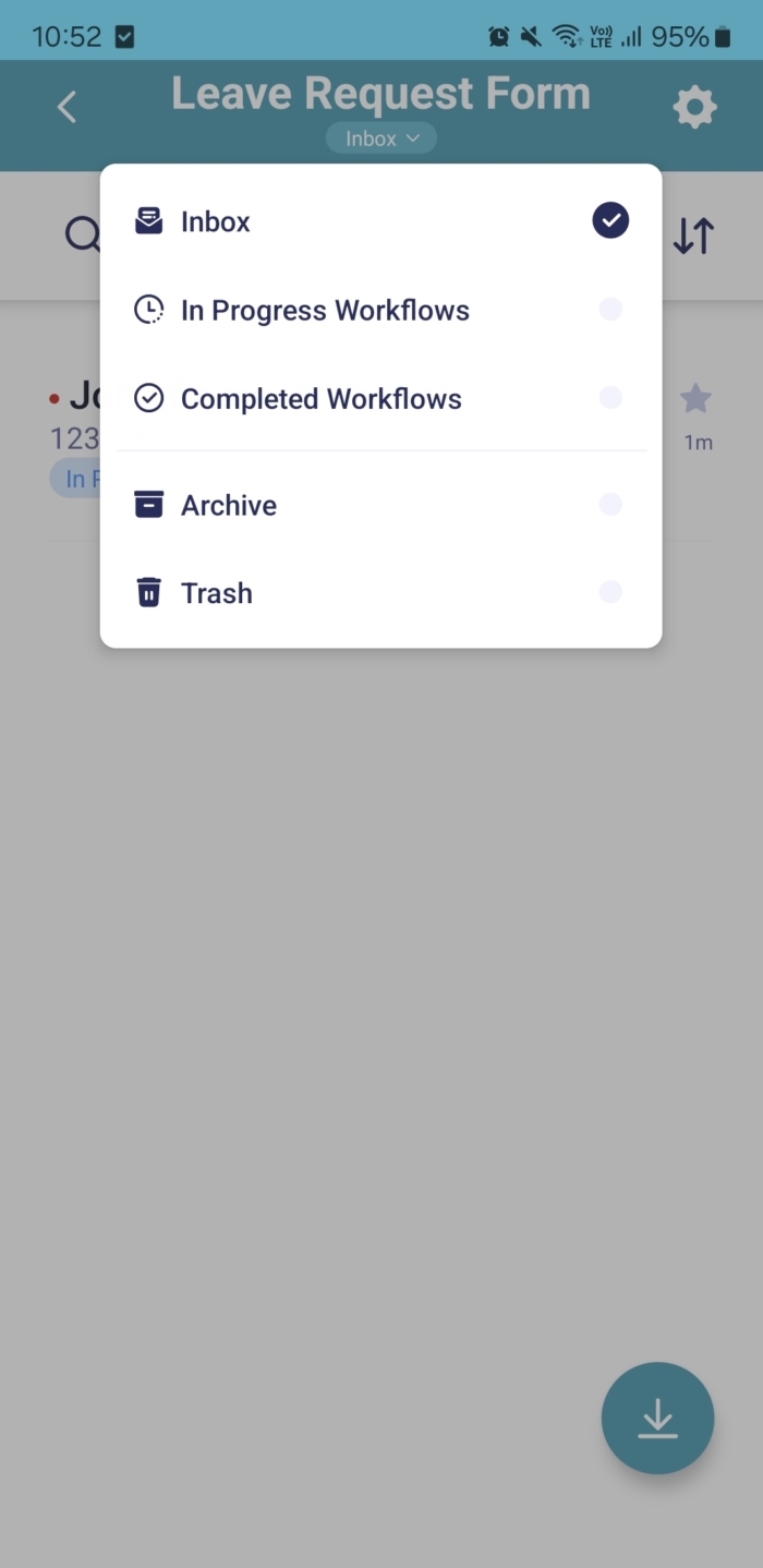 Options Under the Inbox Dropdown